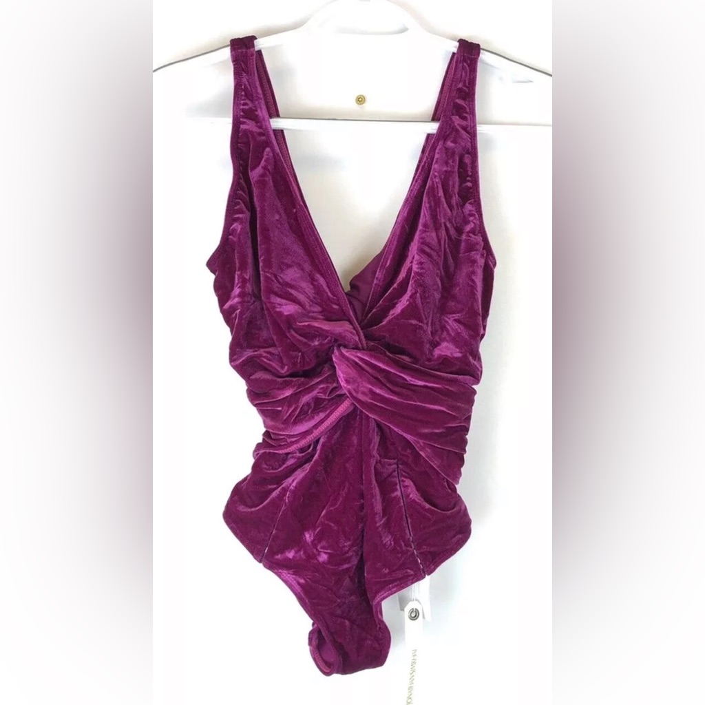 Jonathan Simkhai Women’s Velvet Front Twist One Piece Swimsuit Size M